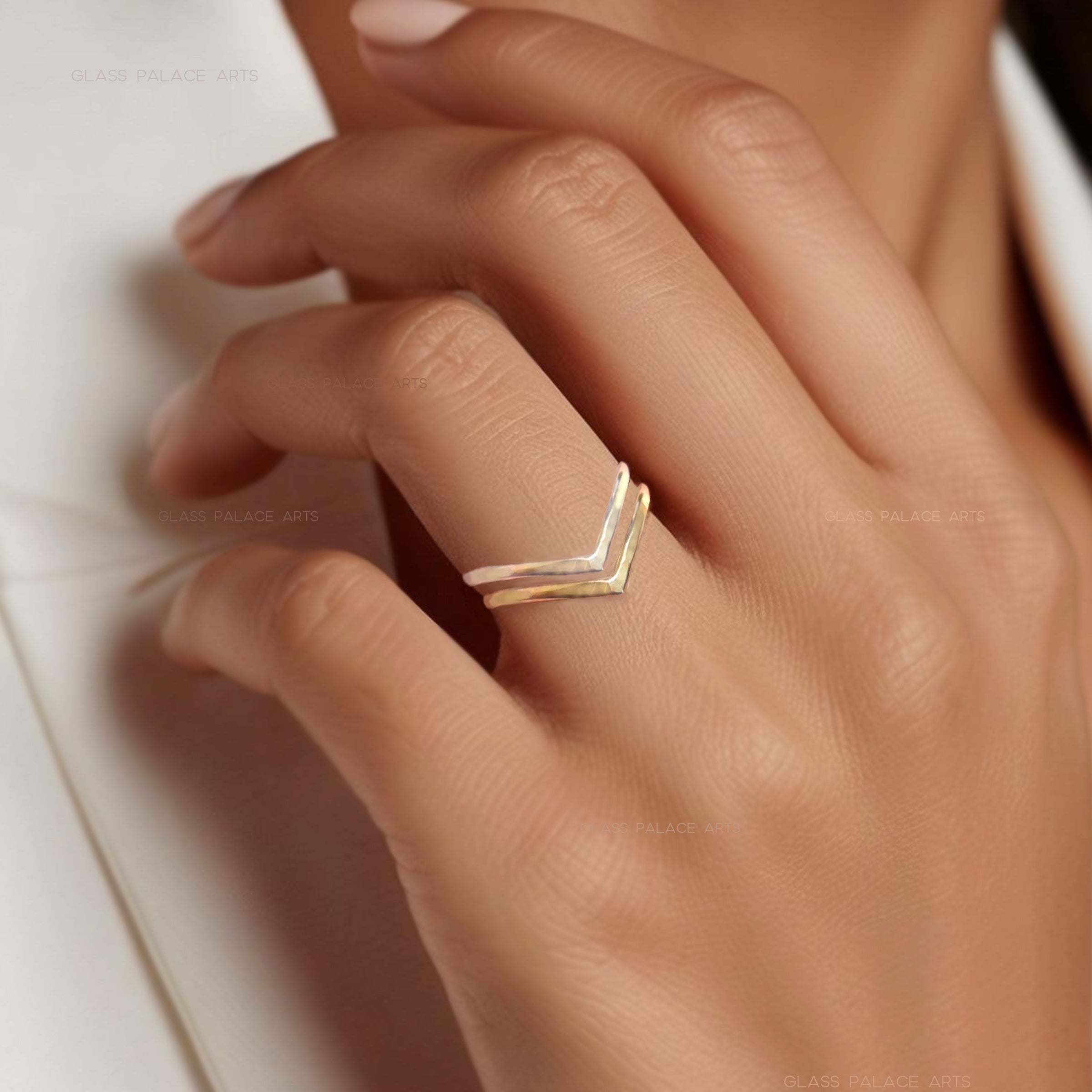 Hammered Chevron Ring For Women - 14k Gold Fill or Sterling Silver