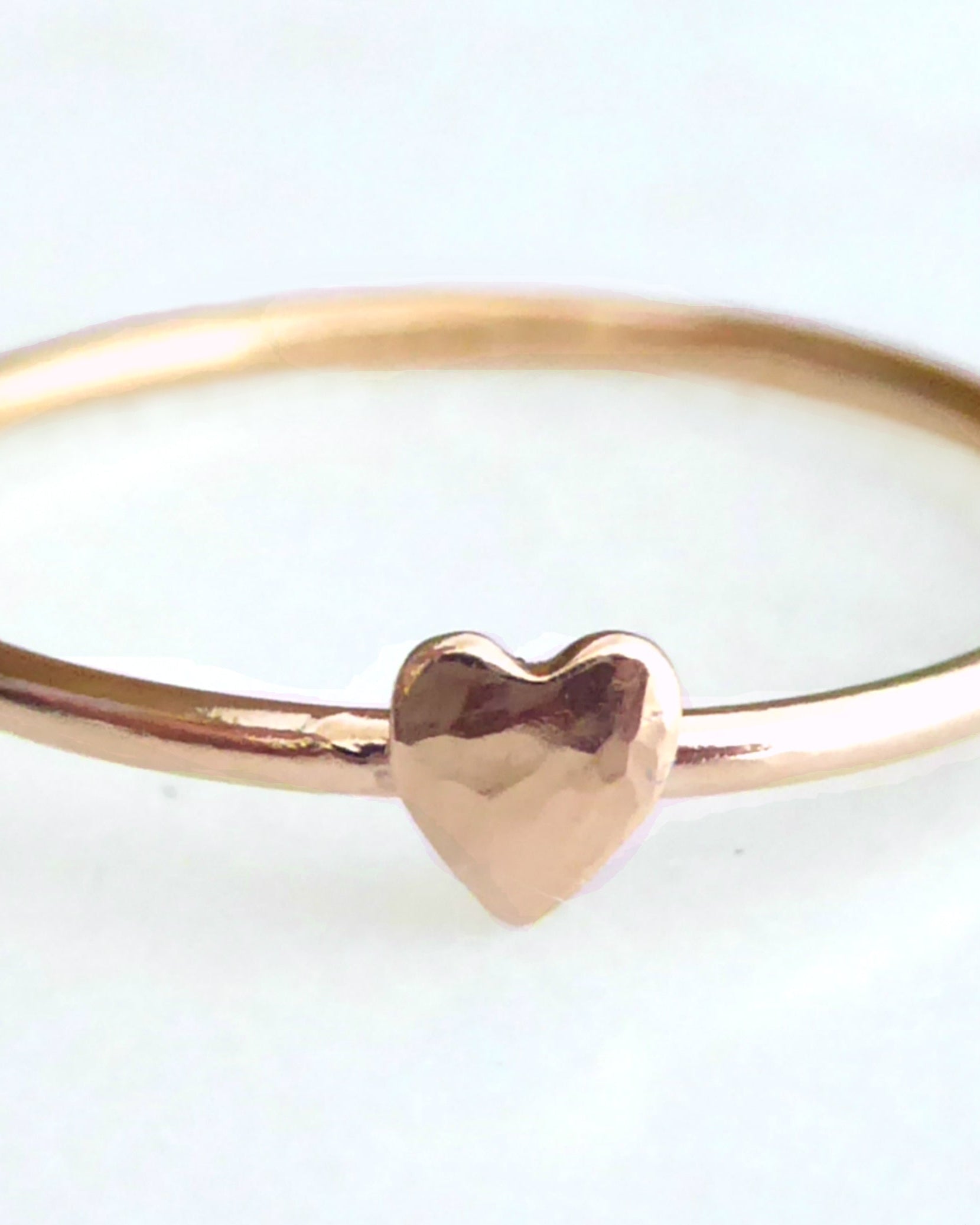 Tiny Heart Ring For Women Gold - Dainty Minimalist Hammered Stacking Ring