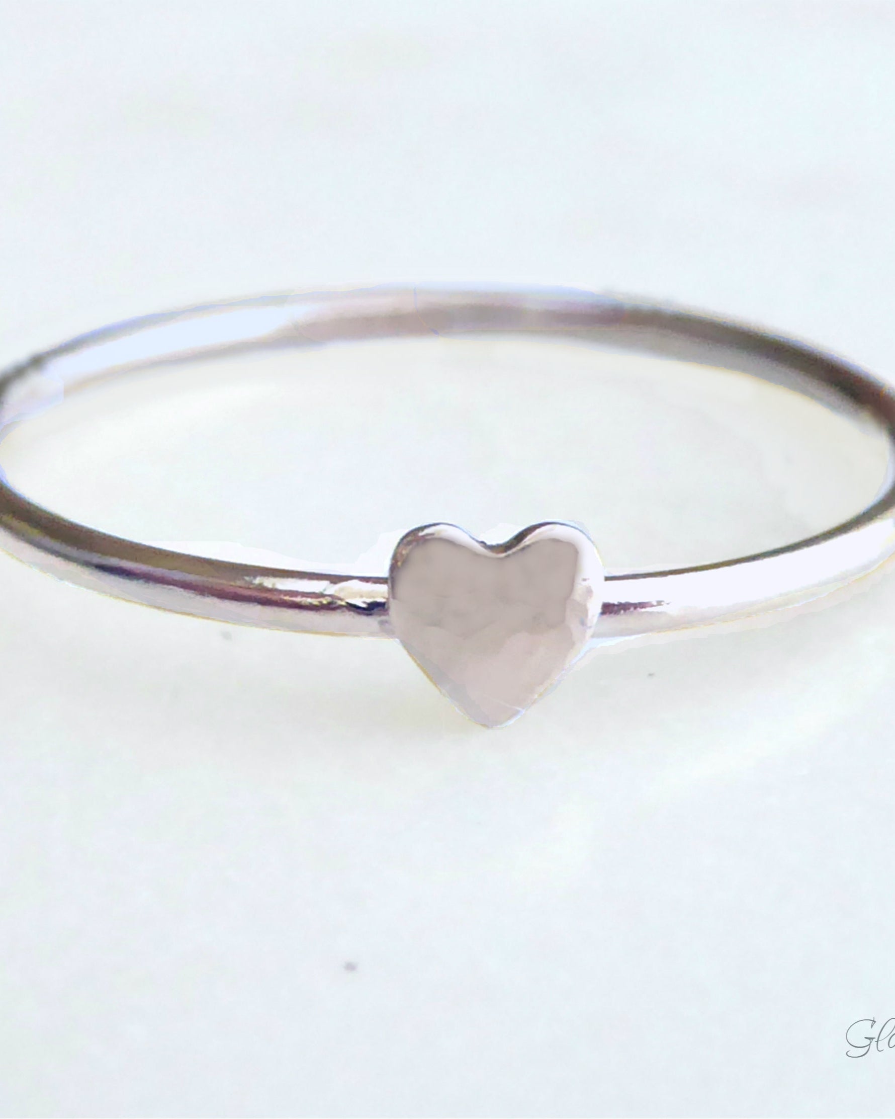 Tiny Heart Ring For Women Gold - Dainty Minimalist Hammered Stacking Ring