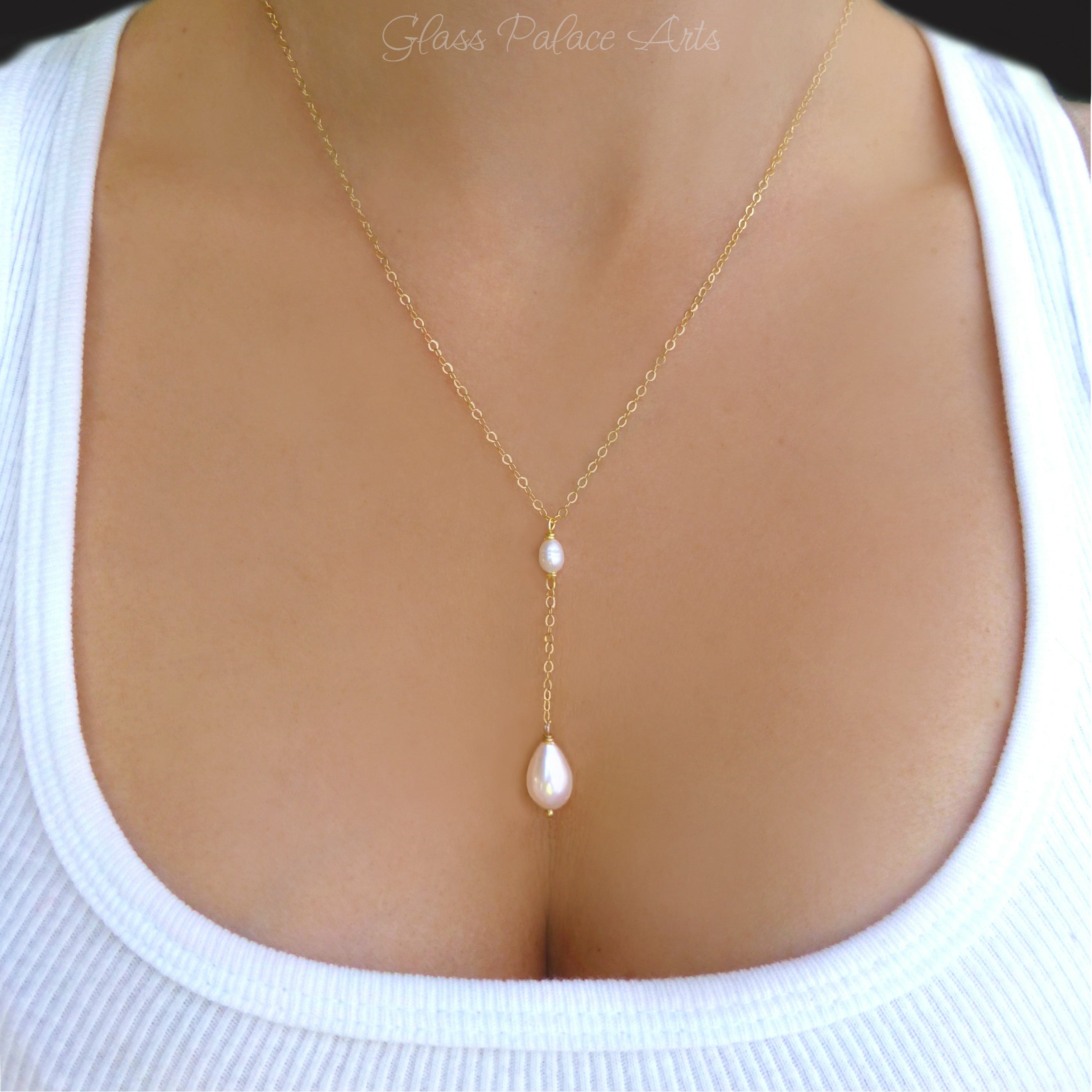 Freshwater Pearl Lariat Y Necklace With Teardrop Pearl Pendant