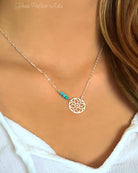 Beaded Turquoise Necklace With Sterling Silver Filigree Medallion