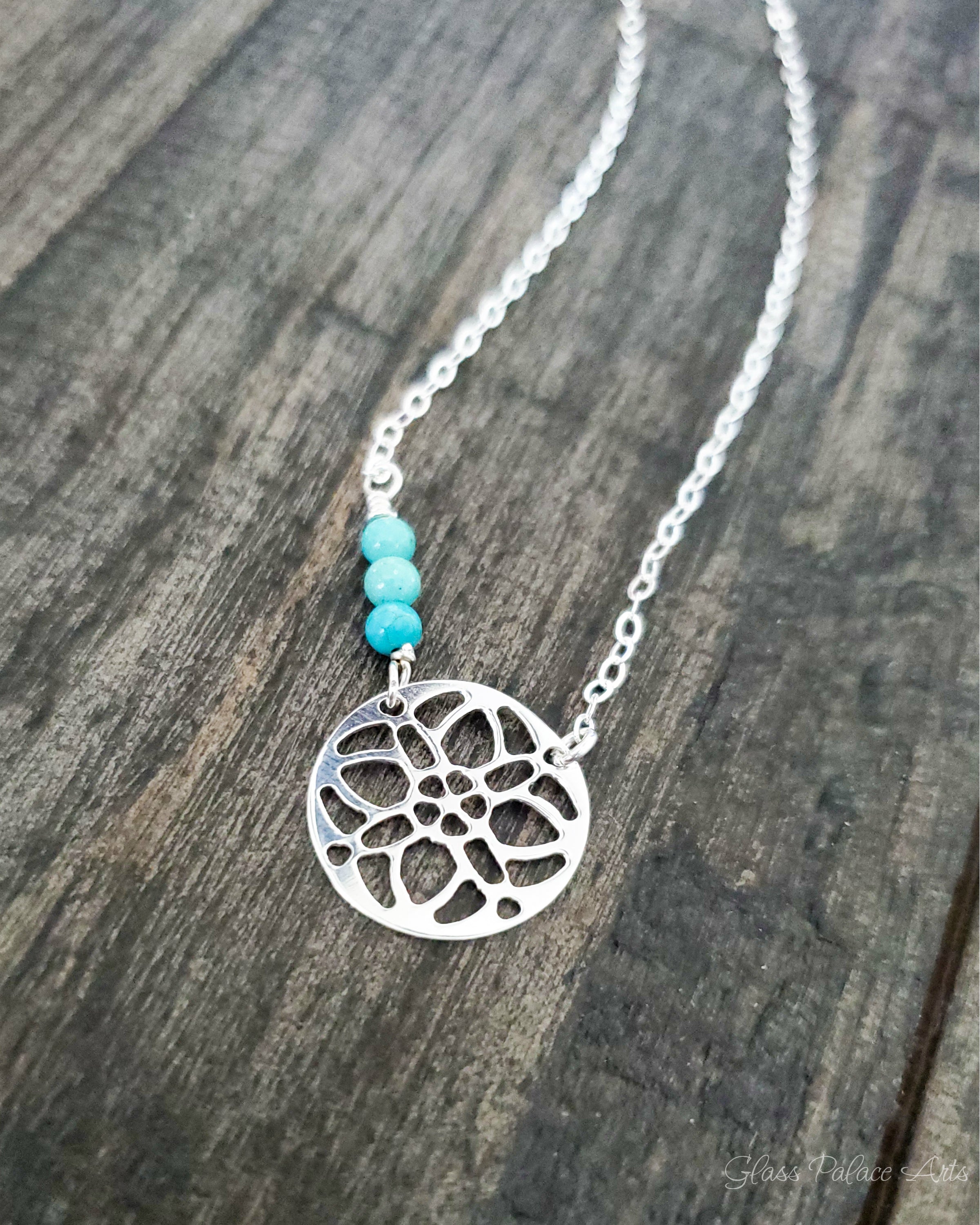 Beaded Turquoise Necklace With Sterling Silver Filigree Medallion