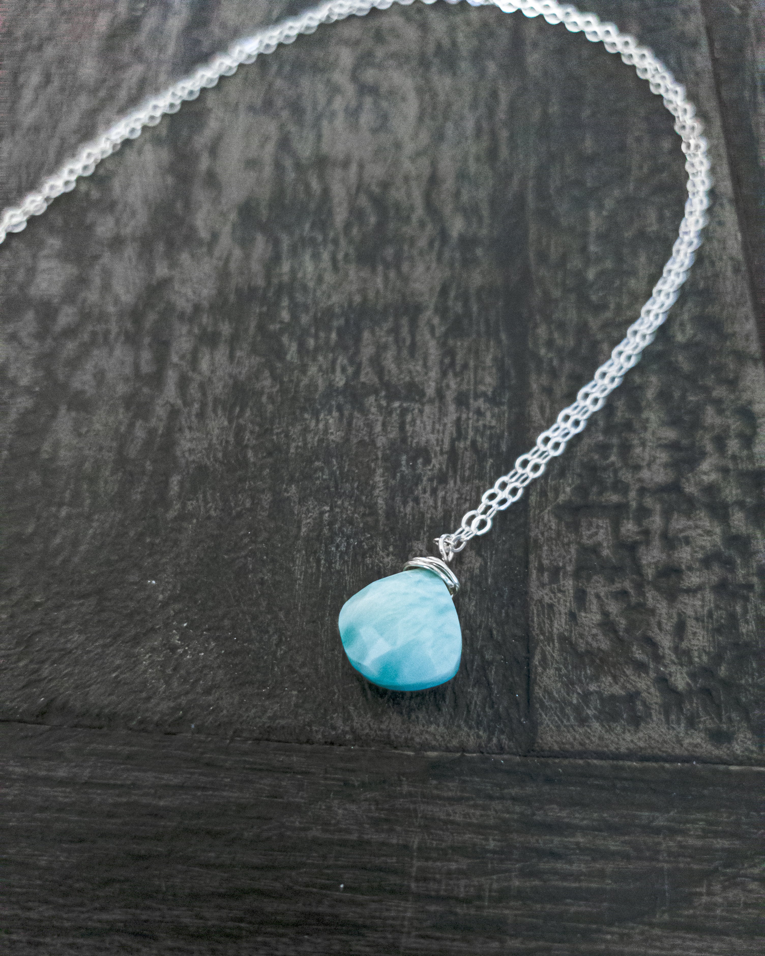 Larimar Necklace With Teardrop Pendant - 925 Sterling Silver, or 14k Gold Fill