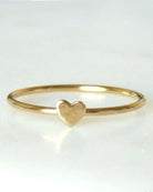 Tiny Heart Ring For Women Gold - Dainty Minimalist Hammered Stacking Ring