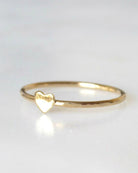 Tiny Heart Ring For Women Gold - Dainty Minimalist Hammered Stacking Ring