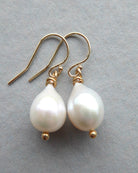 Genuine Freshwater Pearl Teardrop Earrings - Gold 