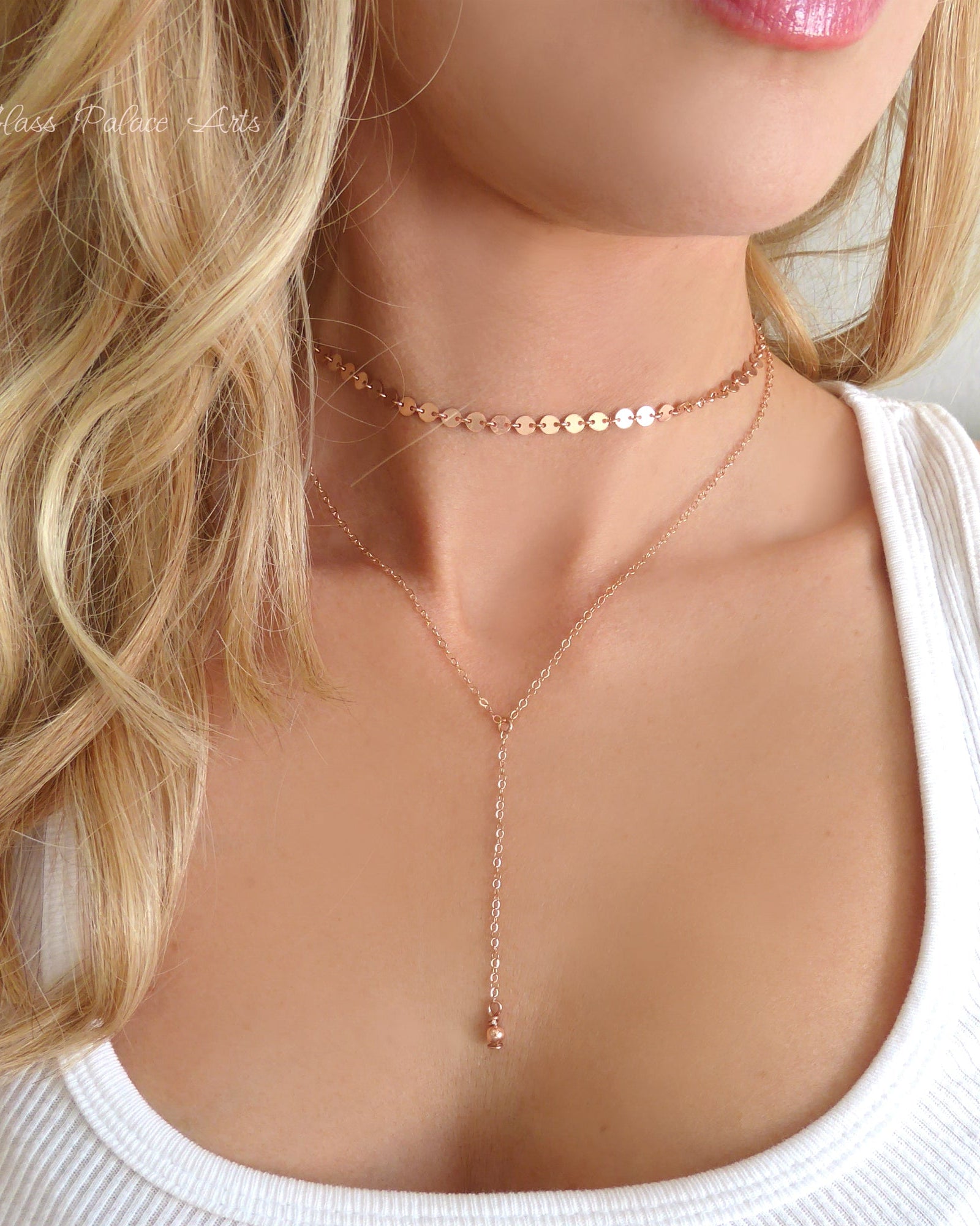 Choker Lariat Necklace Set For Women - Sterling Silver, Gold, Rose Gold