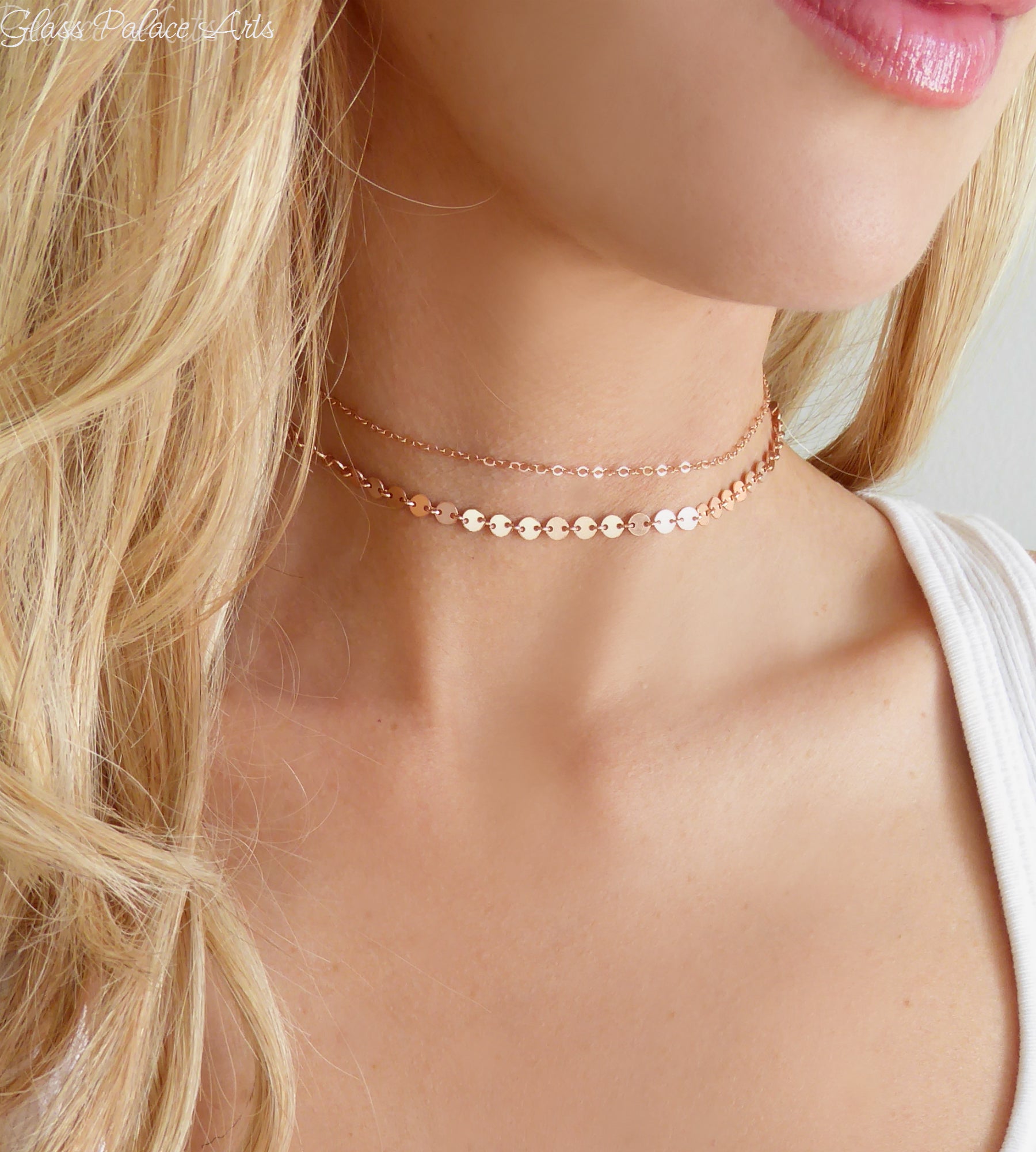 Rose Gold Double Chain Choker Necklace Set