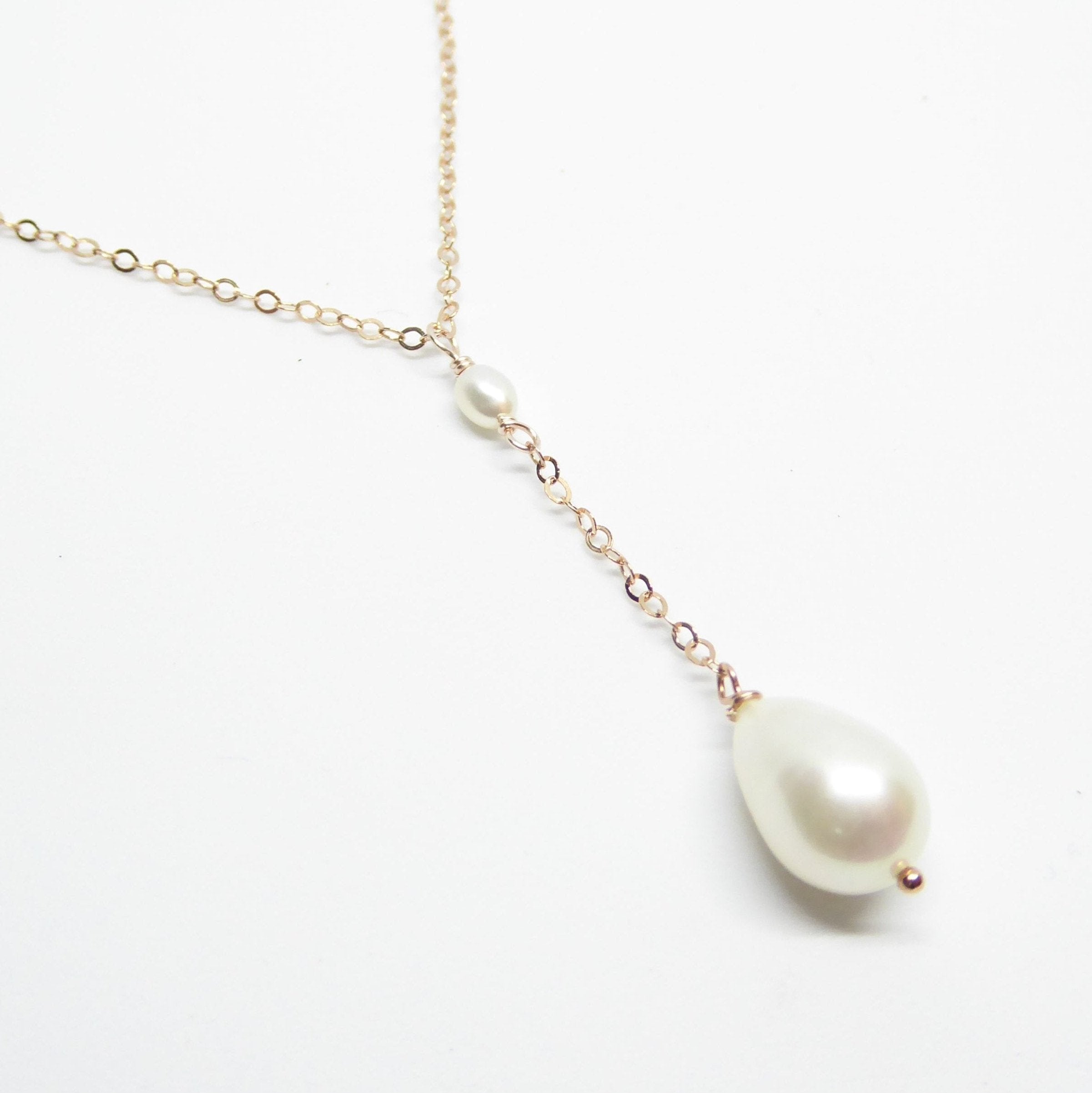 Freshwater Pearl Lariat Y Necklace With Teardrop Pearl Pendant