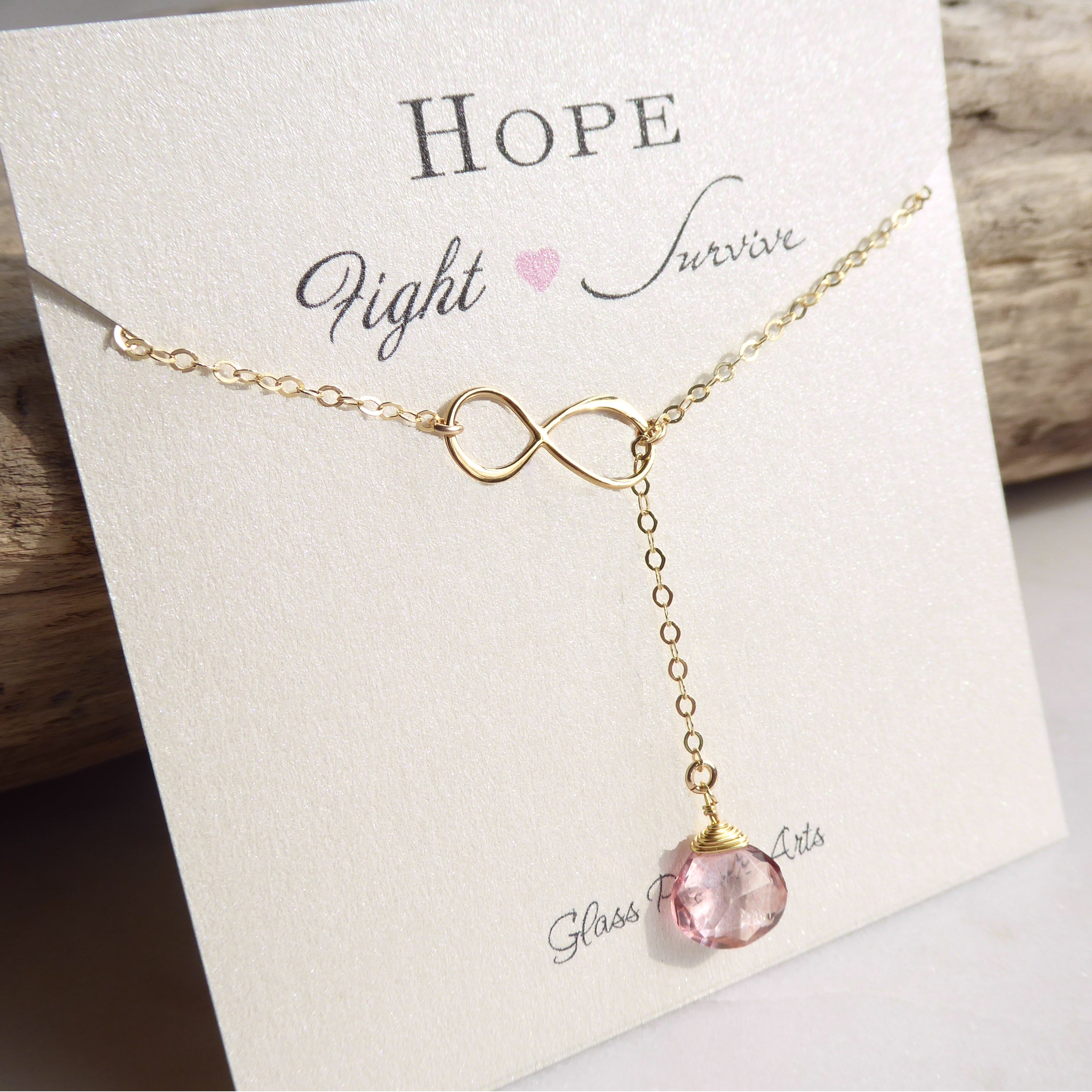 Breast Cancer Survivor Necklace - Pink Topaz Gemstone Lariat