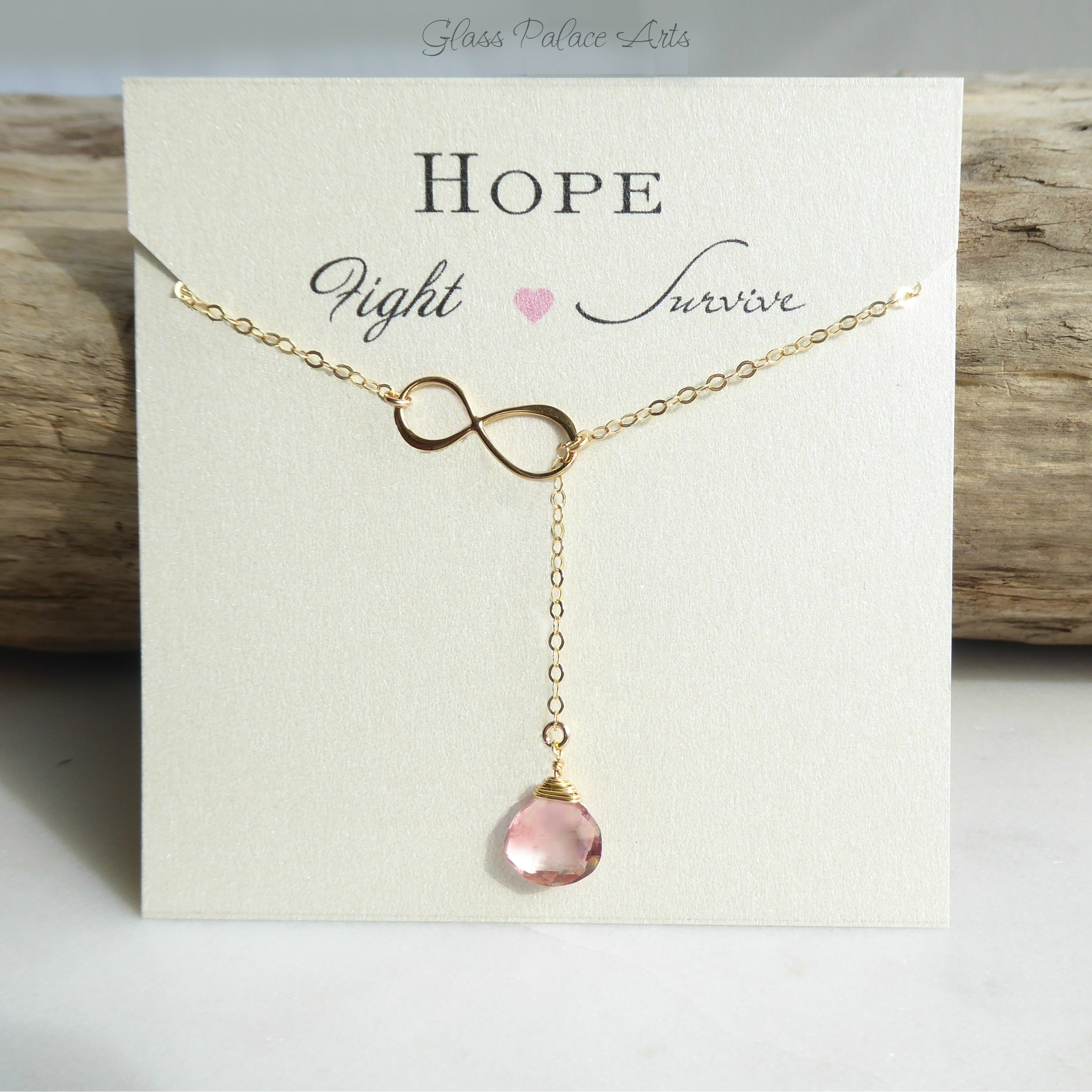 Breast Cancer Survivor Necklace - Pink Topaz Gemstone Lariat