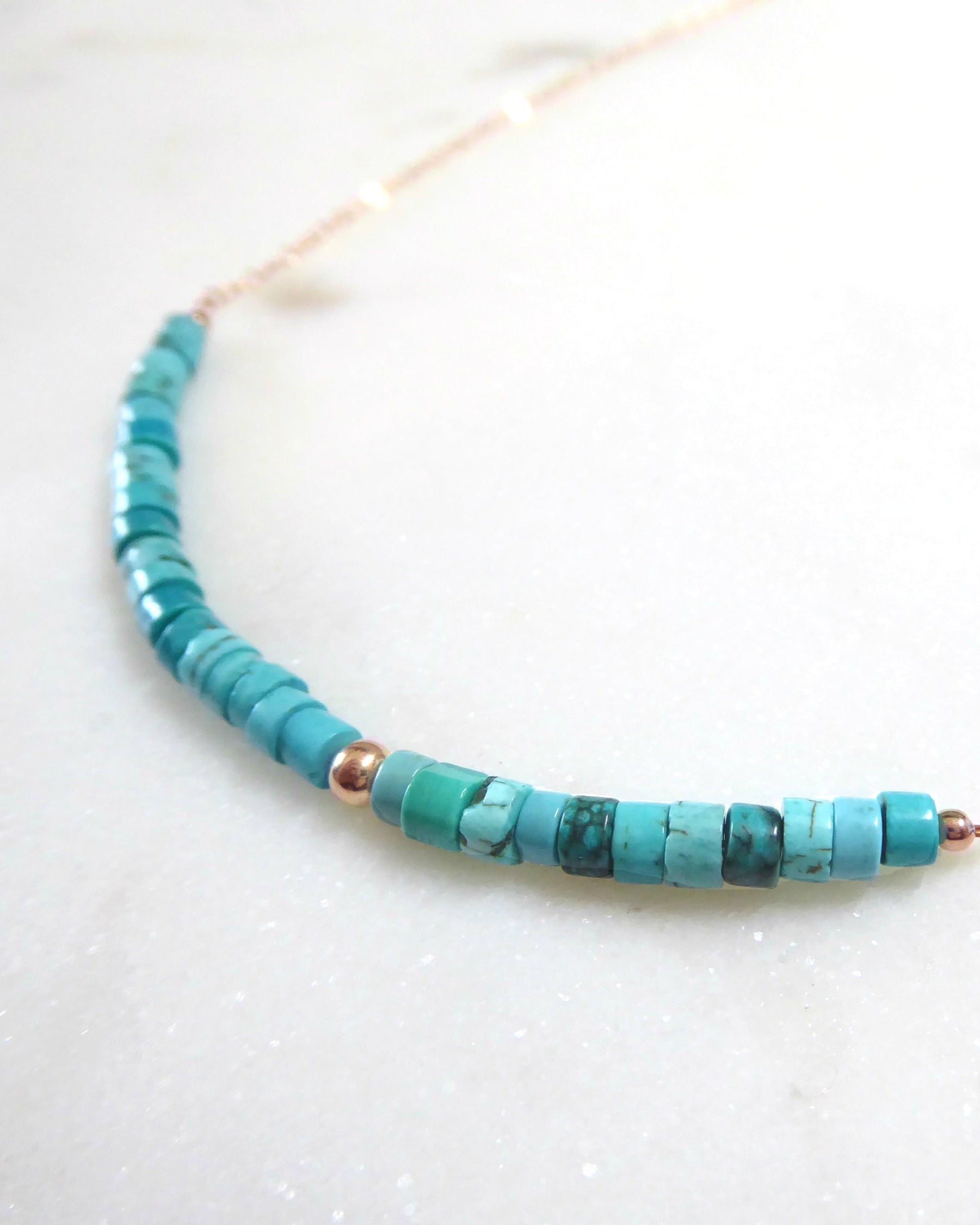 Simple Strand Beaded Turquoise Necklace For Women - Sterling Silver, 14k Gold Fill, Rose Gold