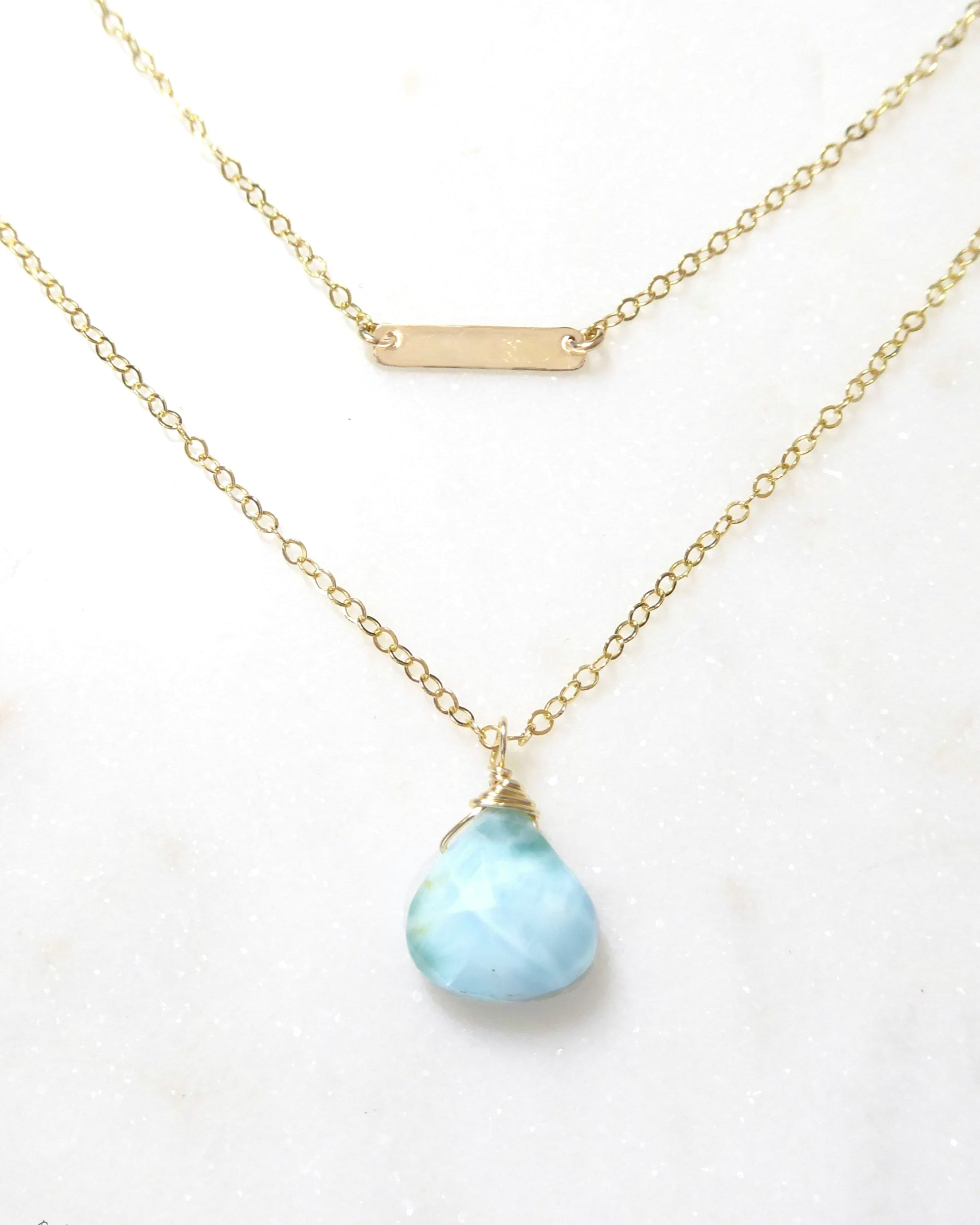 Larimar Necklace With Teardrop Pendant - 925 Sterling Silver, or 14k Gold Fill