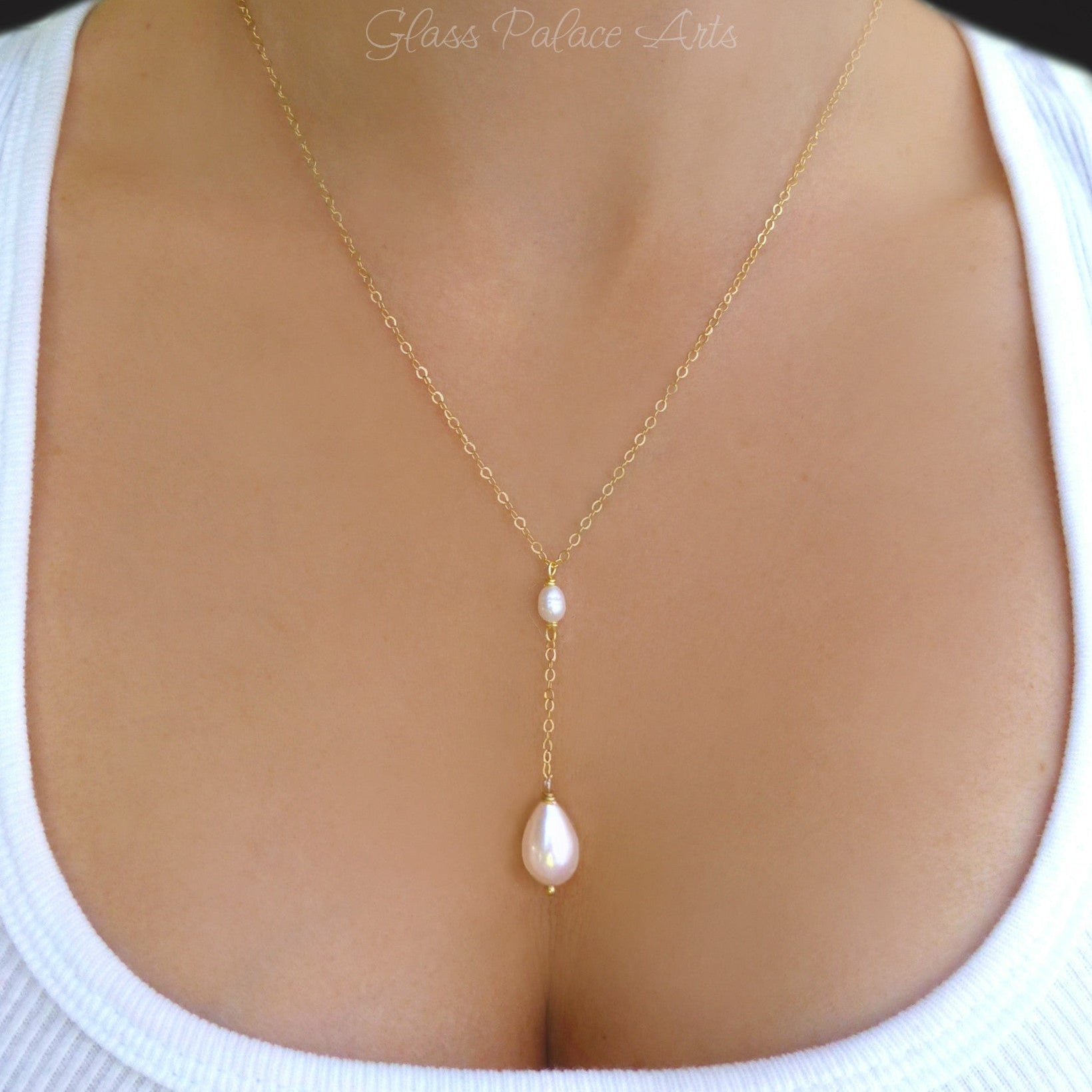 Freshwater Pearl Lariat Y Necklace With Teardrop Pearl Pendant