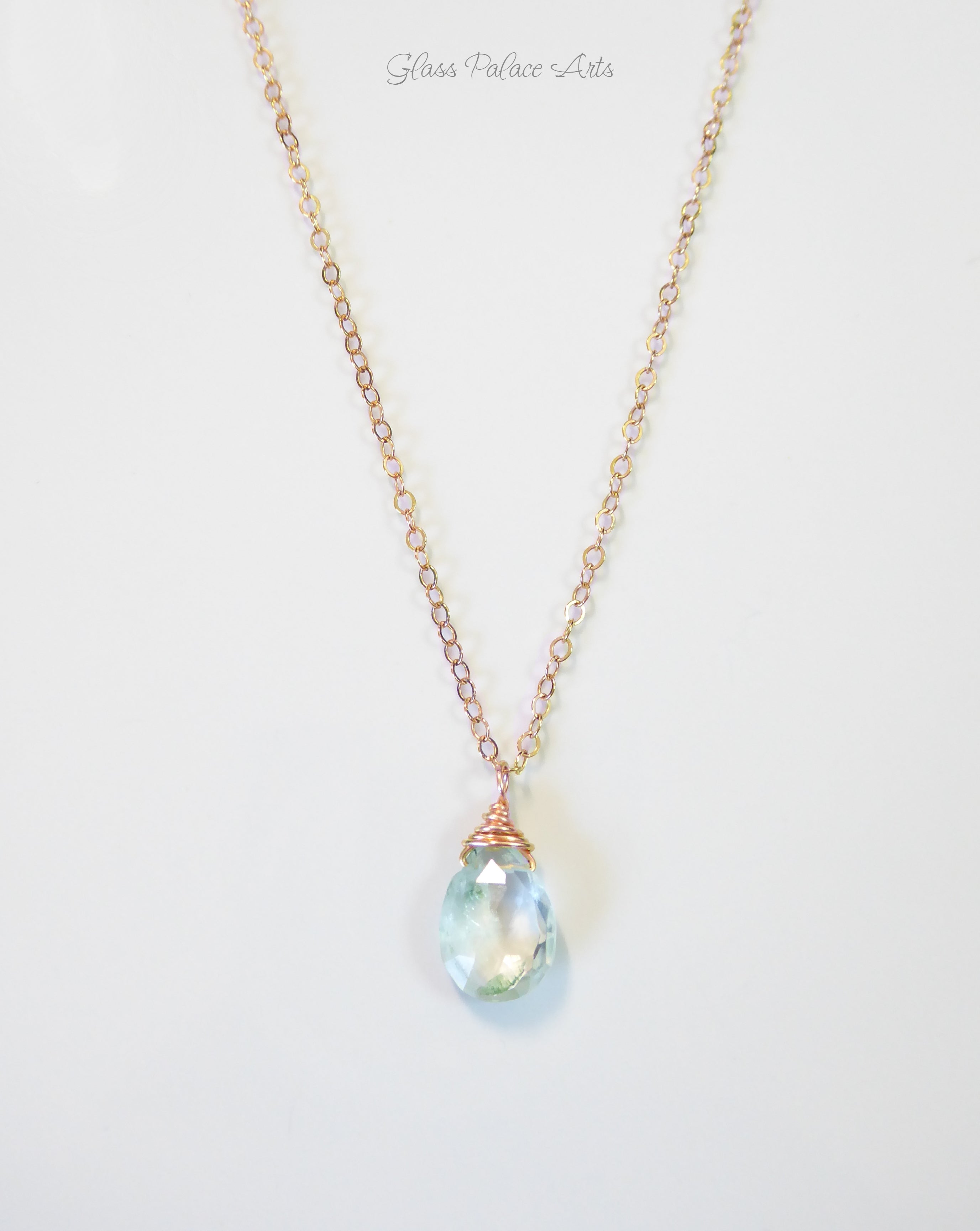 Genuine Aquamarine Teardrop Necklace ~ March Birthstone Gemstone Jewelry