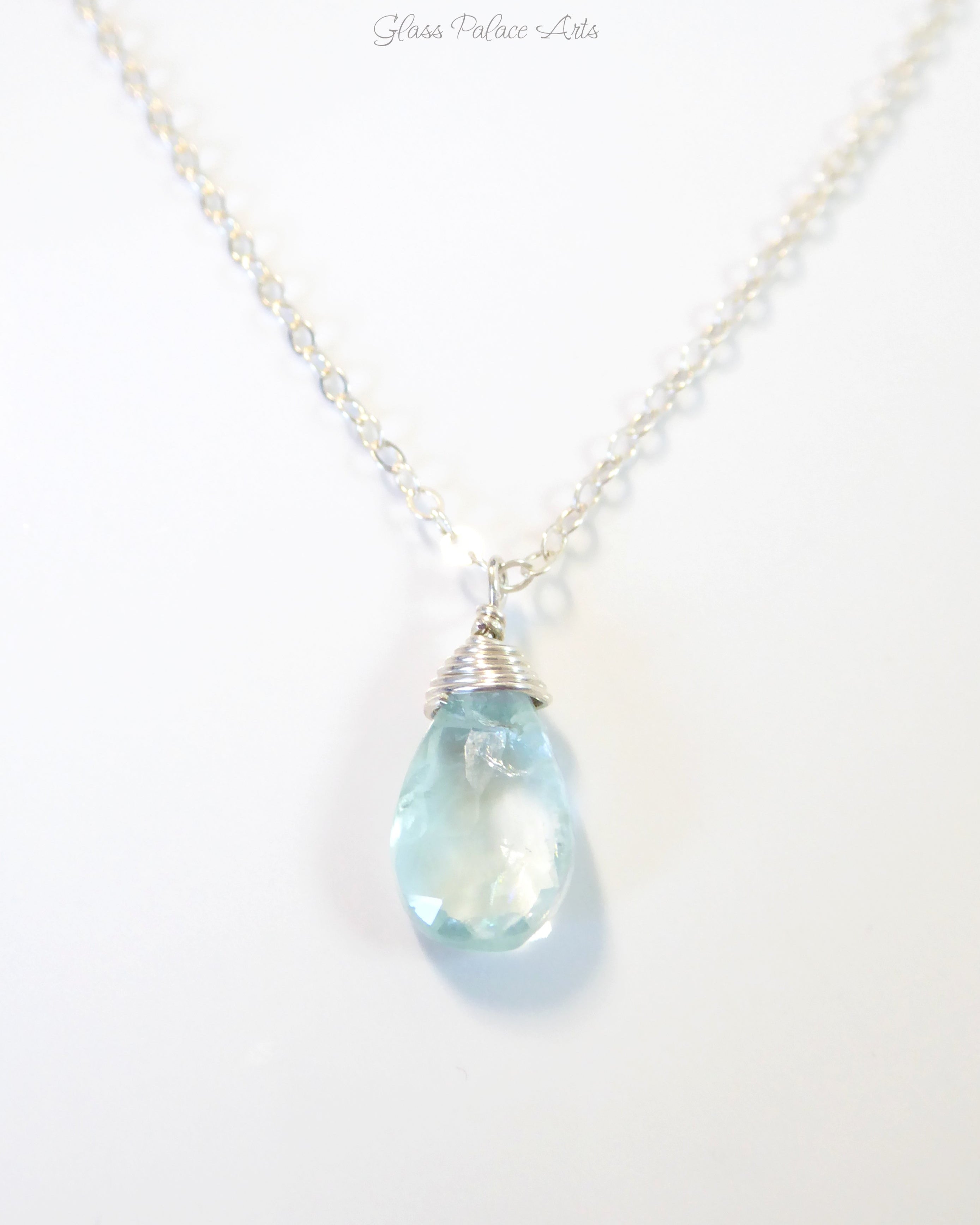 Genuine Aquamarine Teardrop Necklace ~ March Birthstone Gemstone Jewelry