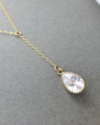 Cubic Zirconia Crystal Teardrop Pendant Y Necklace For Women