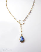 Rainbow Labradorite Statement Necklace Adjustable- Blue Gemstone Lariat Necklace