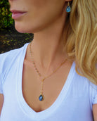 Rainbow Labradorite Statement Necklace Adjustable- Blue Gemstone Lariat Necklace