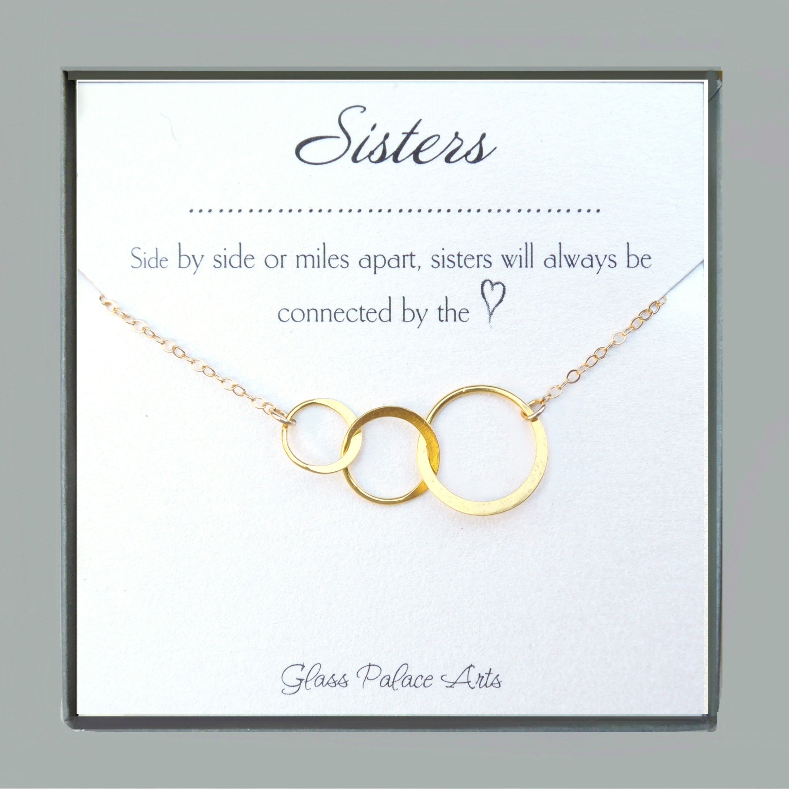 Three Circles Interlocking Eternity Necklace On Sisters Message Card