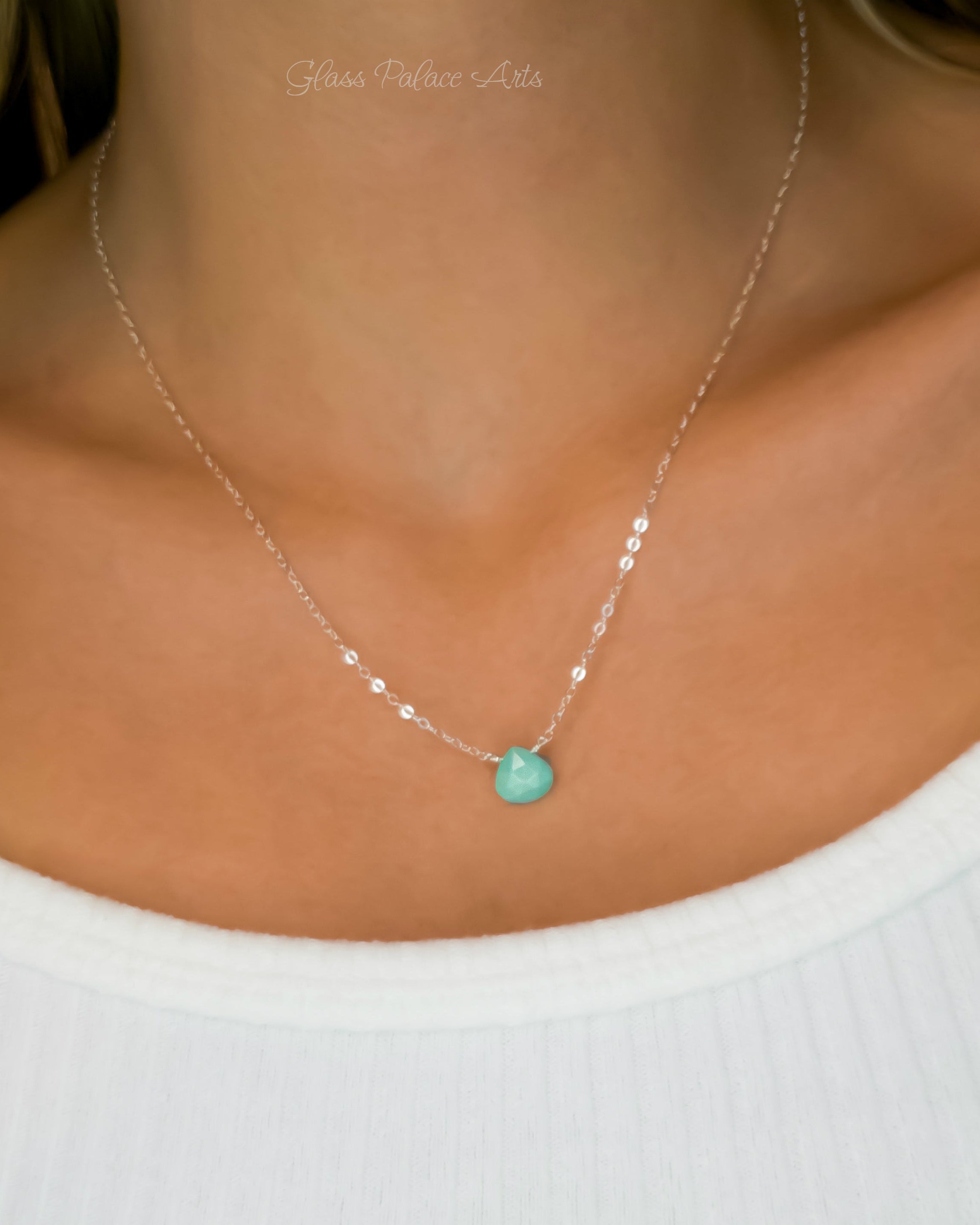 Dainty Sleeping Beauty Turquoise Necklace For Women, Sterling Silver, Gold or Rose Gold