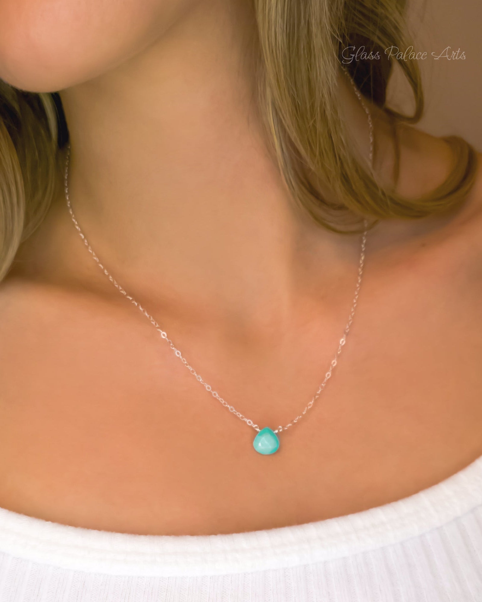 Dainty Sleeping Beauty Turquoise Necklace For Women, Sterling Silver, Gold or Rose Gold