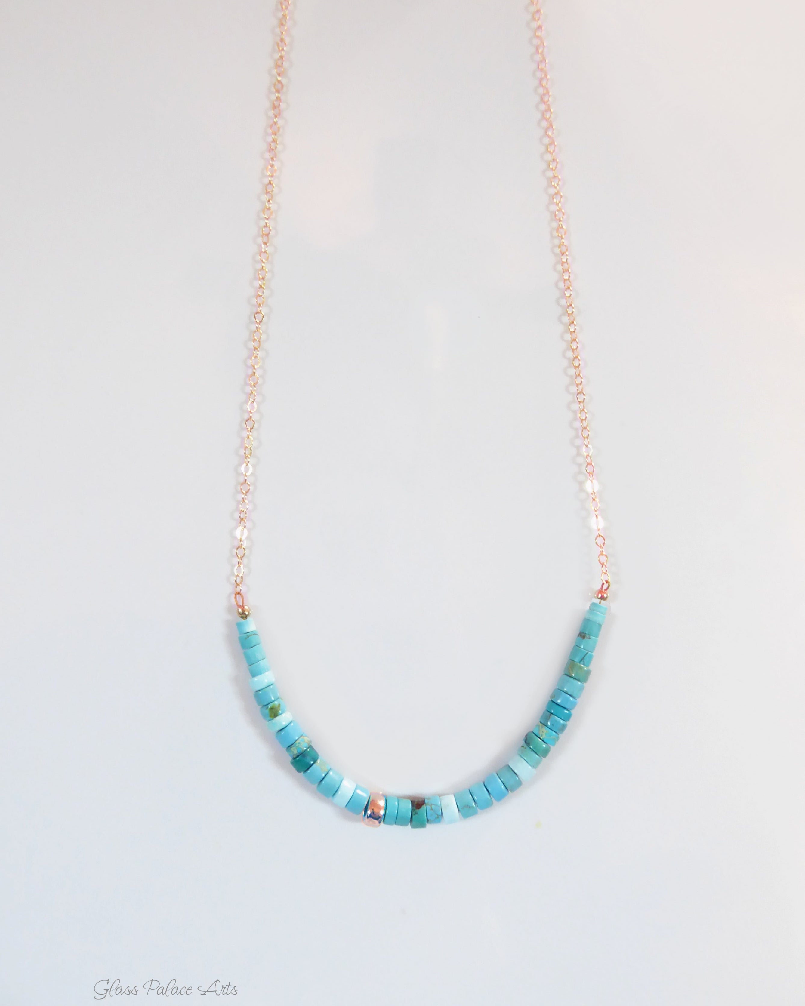 Simple Strand Beaded Turquoise Necklace For Women - Sterling Silver, 14k Gold Fill, Rose Gold