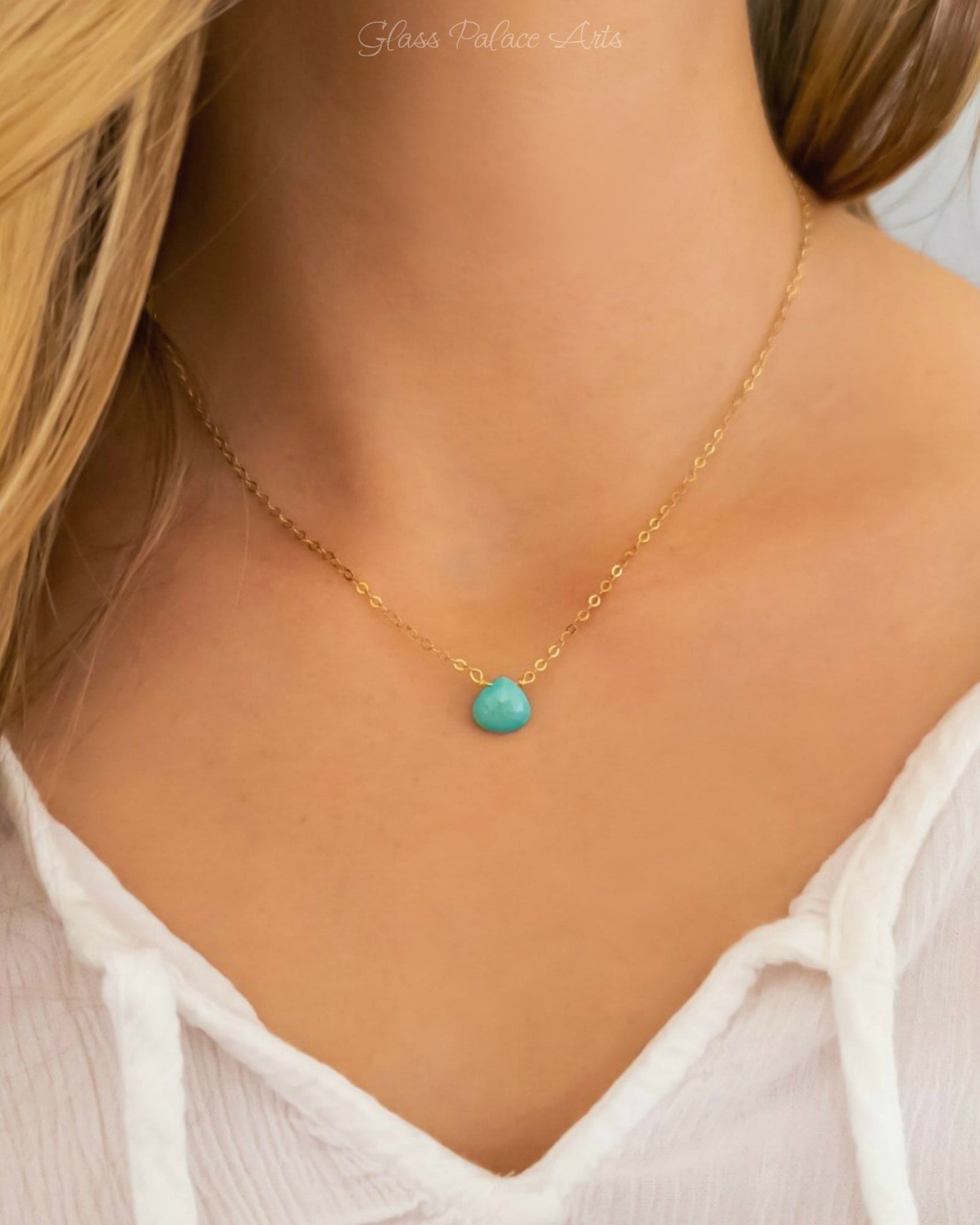 Dainty Sleeping Beauty Turquoise Necklace For Women, Sterling Silver, Gold or Rose Gold