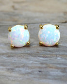 White Fire Opal Stud Earrings For Women