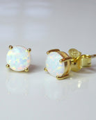 White Fire Opal Stud Earrings For Women