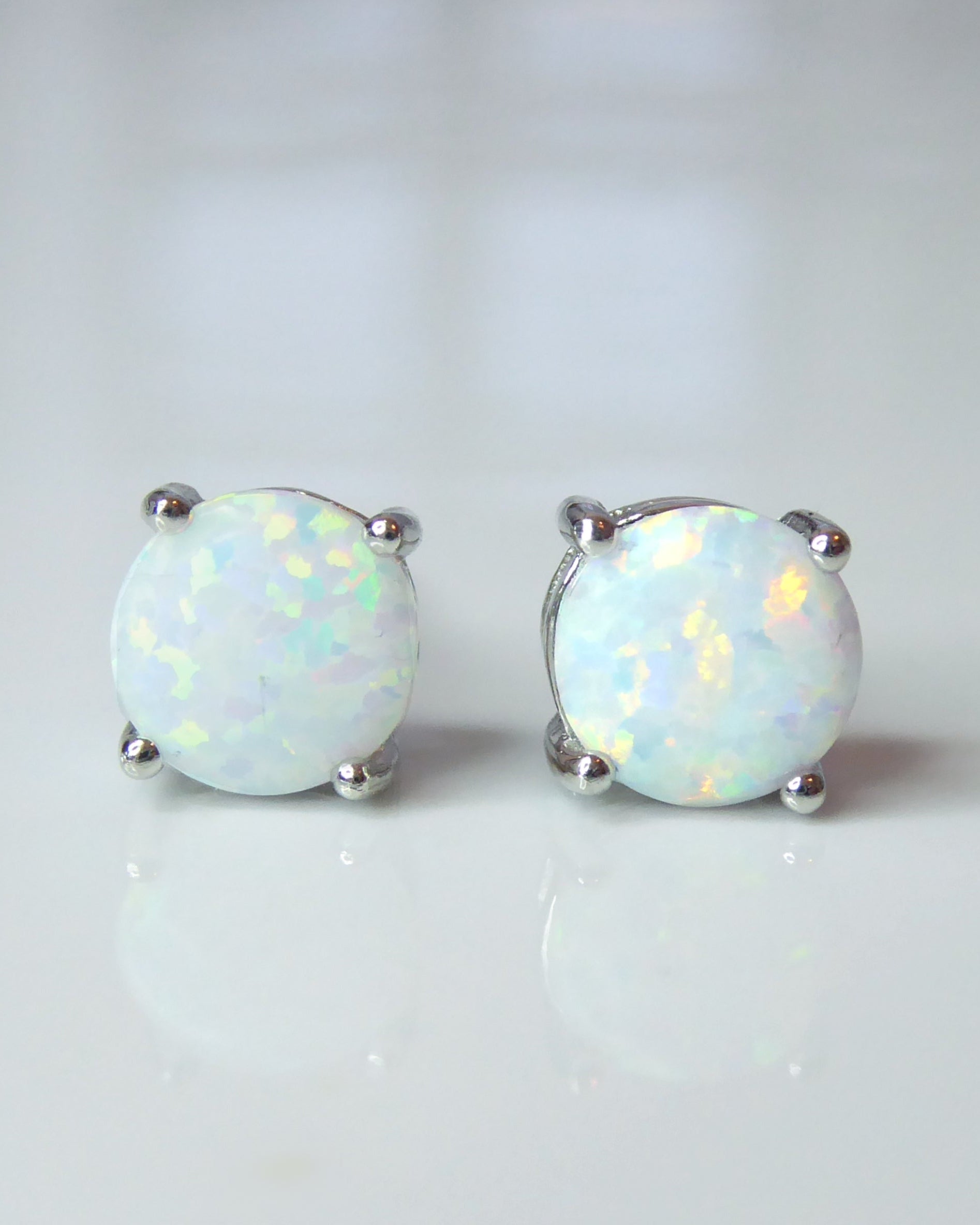 White Fire Opal Stud Earrings For Women