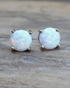 White Fire Opal Stud Earrings For Women