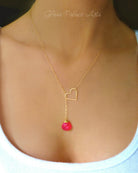 Heart Lariat Necklace With Hot Pink Chalcedony Gemstone - Clasp less Necklace